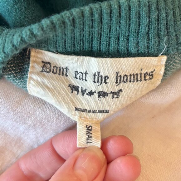 RARE Don't Eat the Homies Campus Knit Sweater, Green, Size Small (Unisex) - Picture 3 of 3